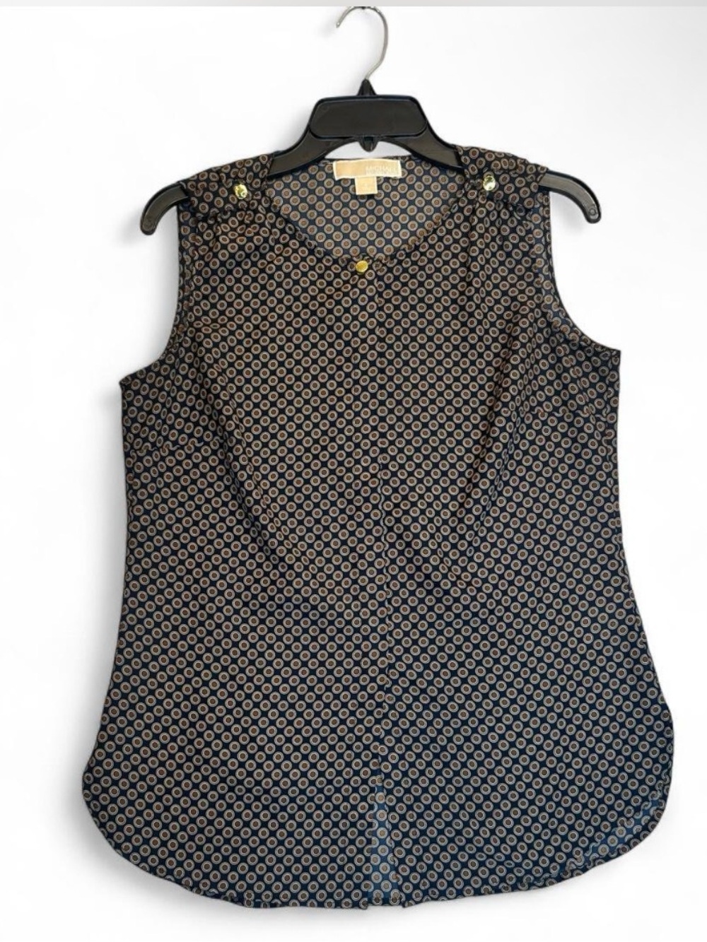 Michael lots Sleeveless Navy Geometric Button-Front Topi
